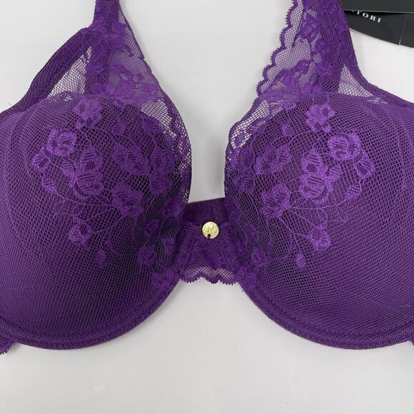 Natori Convertible Bra 34DDD Plum Lace Cherry Blossom Plunge Underwire MSRP $76 - Picture 6 of 14